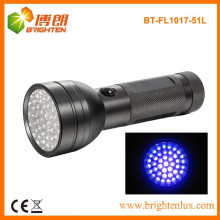 Factory Price 360nm to 400nm 51 LED Aluminum Ultraviolet Black Light UV Flashlight And handheld UV Torch